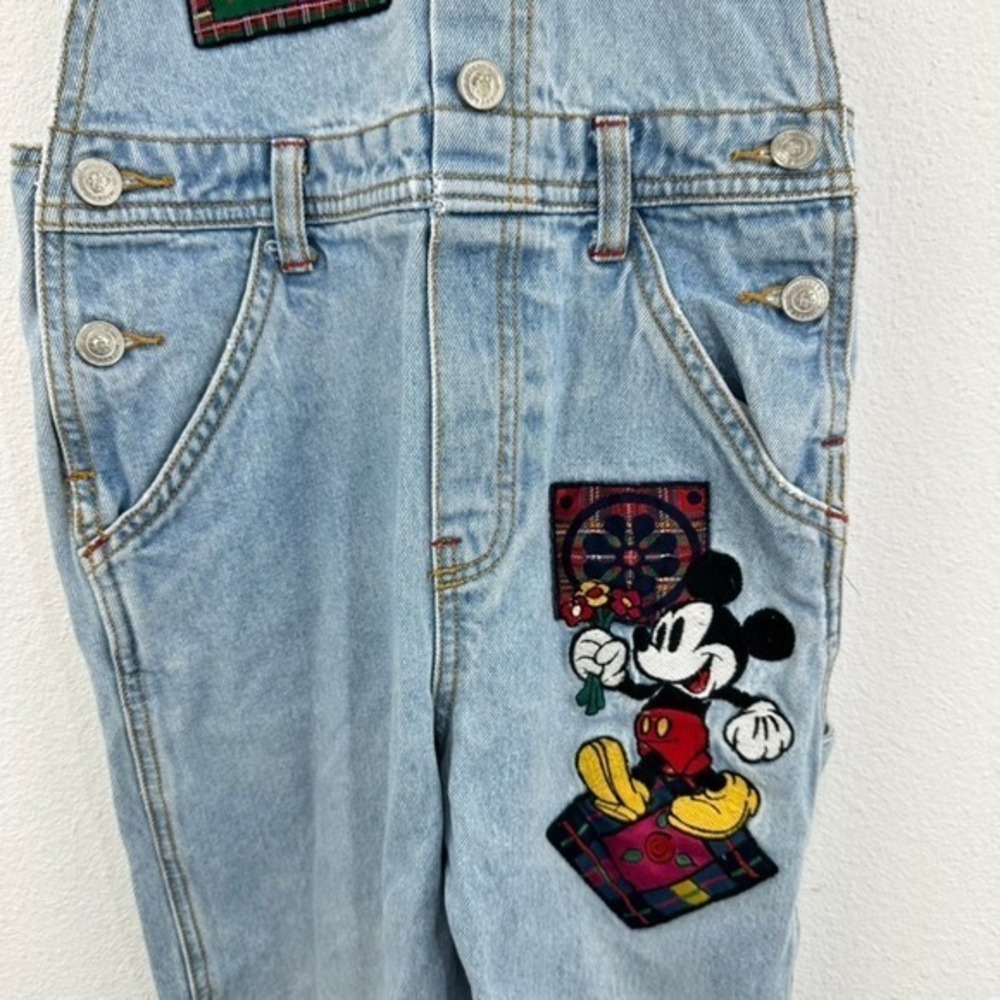 Vintage 90s Mickey & Co Denim Jean Overalls Kids Embroidered Patches Disney - Picture 3 of 13